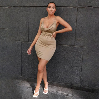 Cowl Neck Ring Detail Bodycon Mini Dress