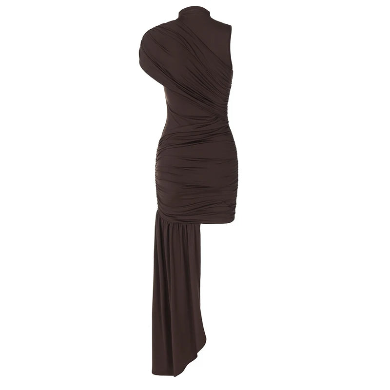 Sleeveless Mock Neck Draped Asymmetric Mini Dress