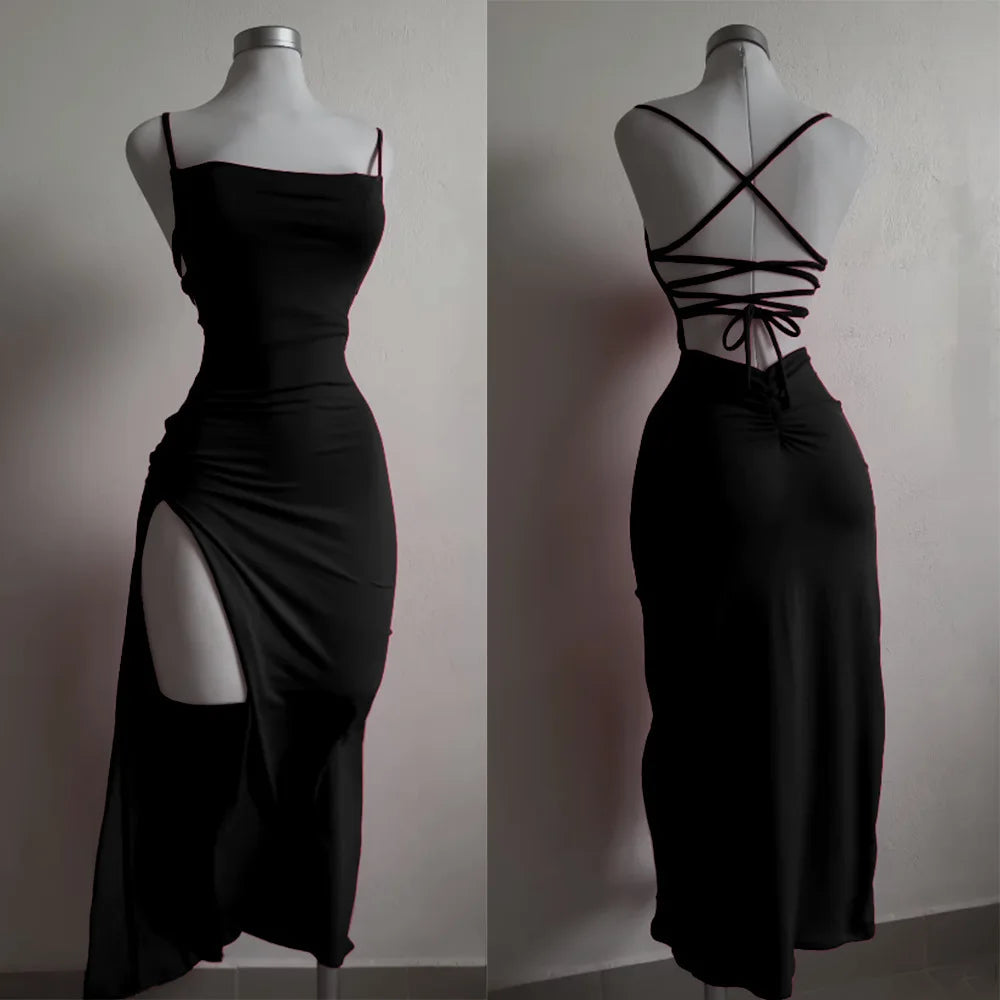 Backless Lace Up Bodycon Long Dress