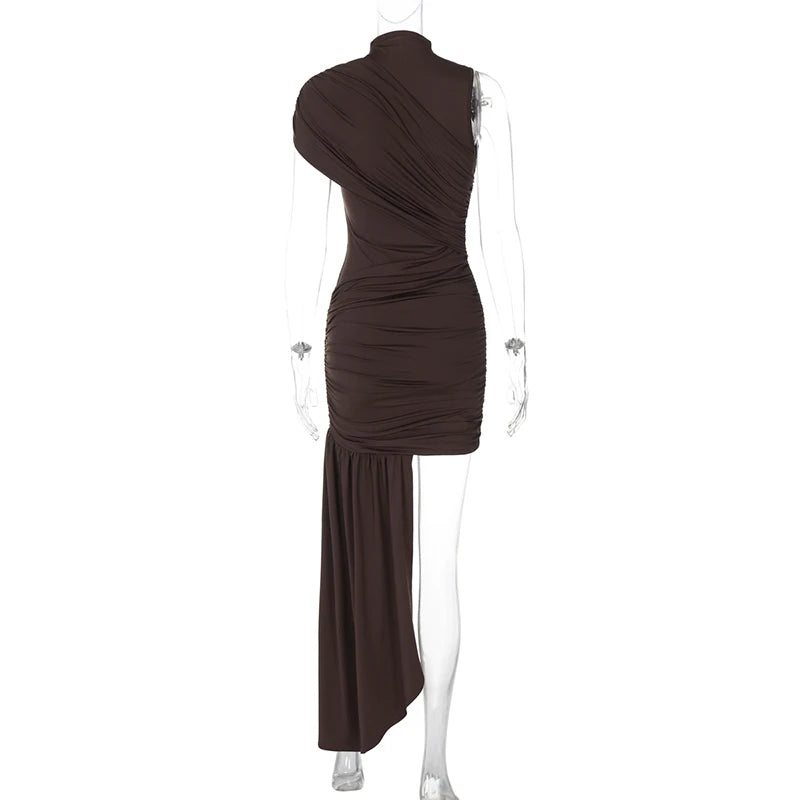 Sleeveless Mock Neck Draped Asymmetric Mini Dress