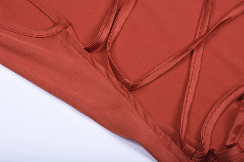 Satin Cowl Neck Backless Bodycon Midi Dress