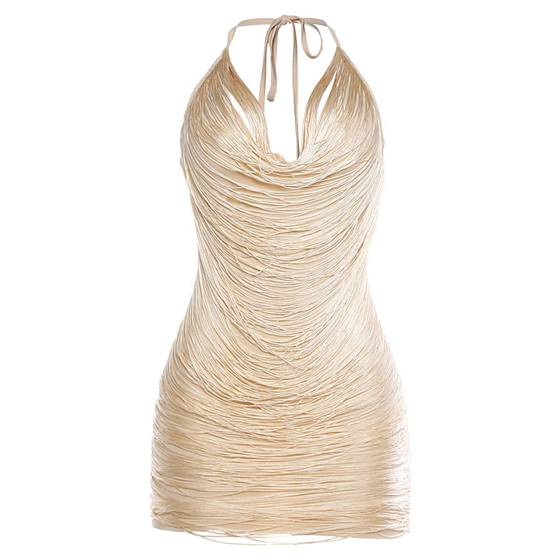 Halter Neck Cowl Backless TextuRed Mini Dress