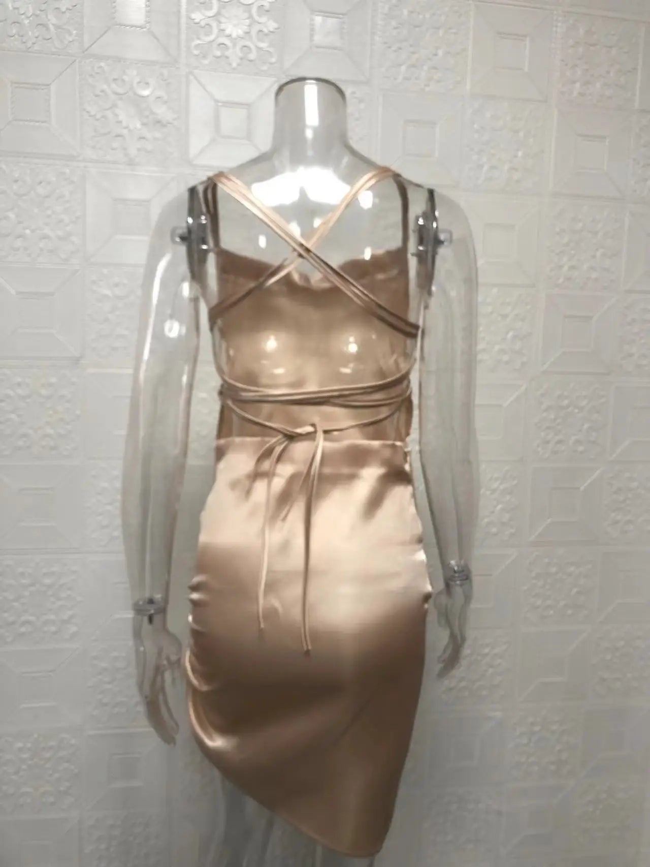 Satin Cowl Neck Ruched Side Slit Mini Dress