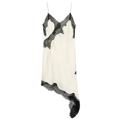 Spaghetti Strap Lace Trim Asymmetric Hem Slip Mini Dress