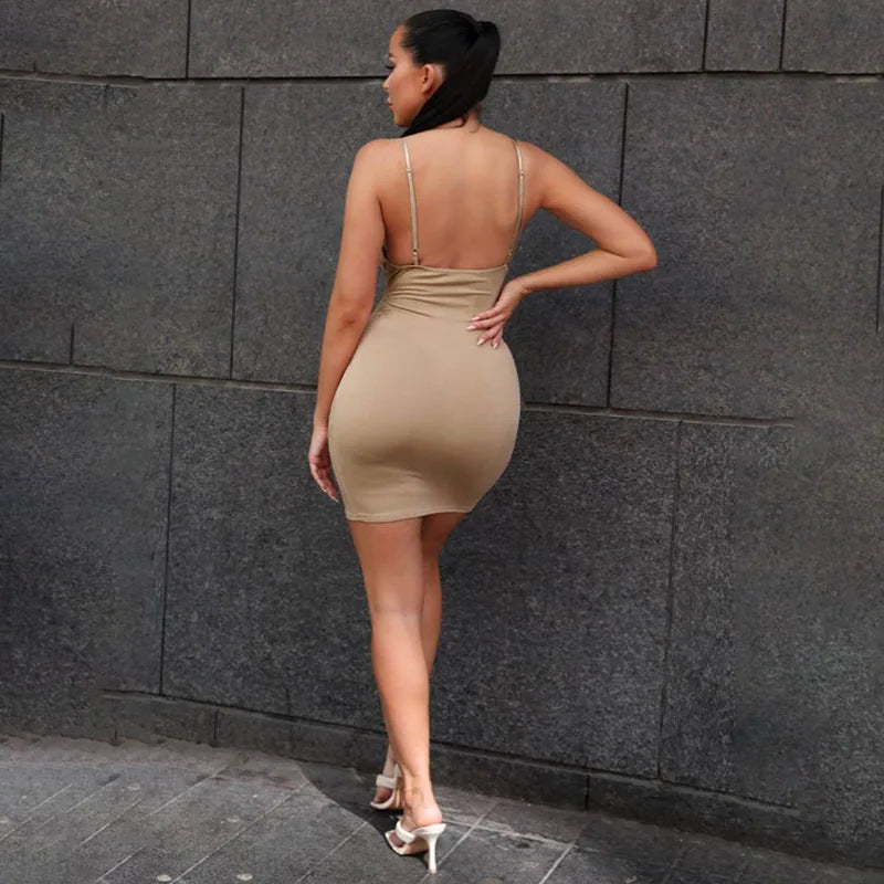 Cowl Neck Ring Detail Bodycon Mini Dress
