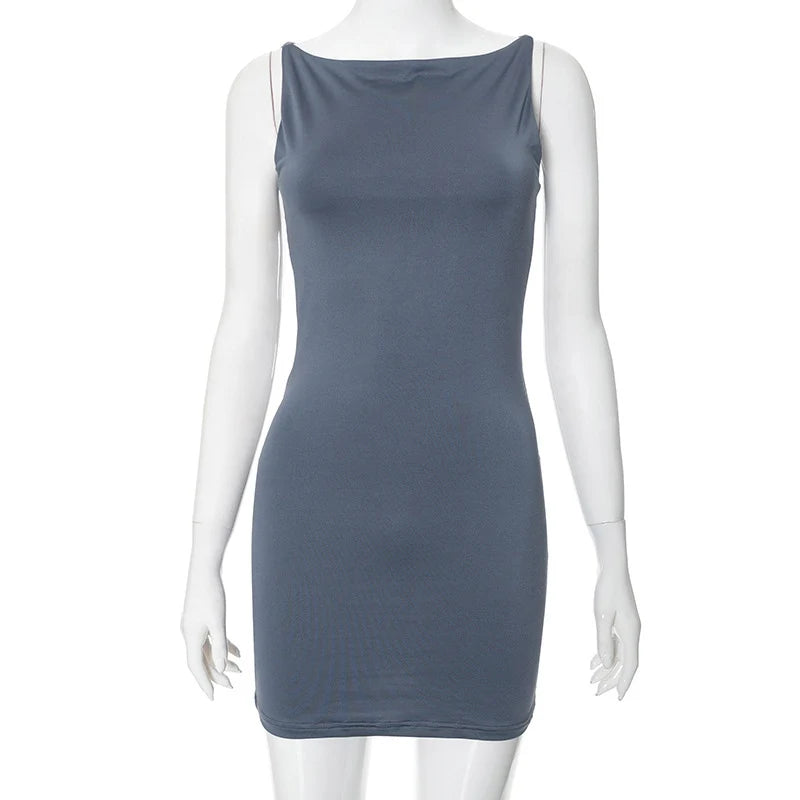 Boat Neck Sleeveless Bodycon Mini Dress