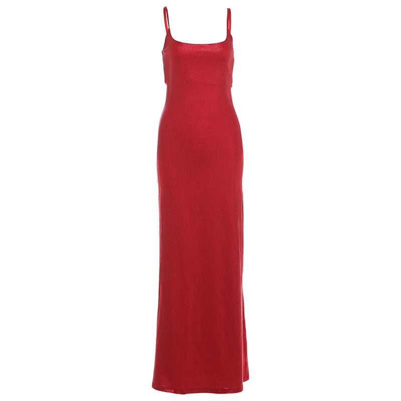 Spaghetti Strap Glitter Bodycon Midi Dress