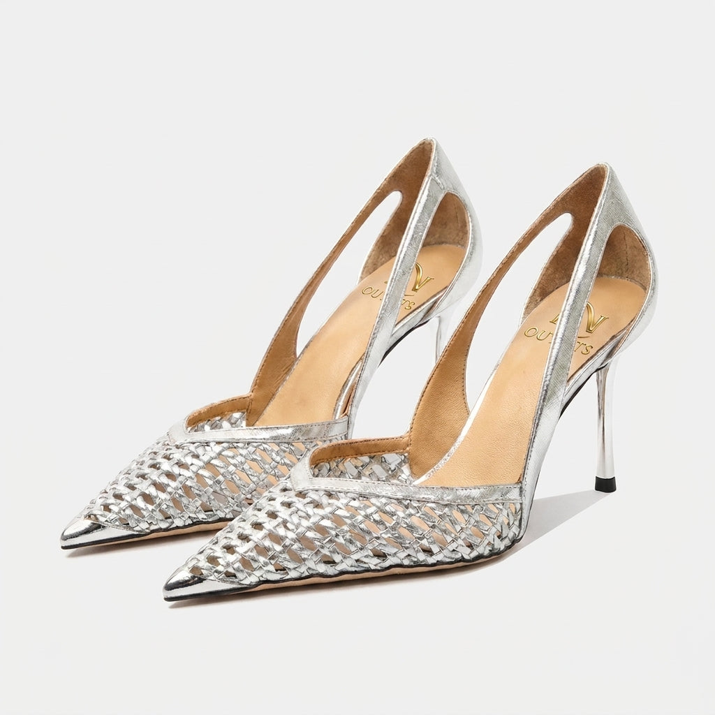 Luna Metallic Woven Pointed Toe Heels