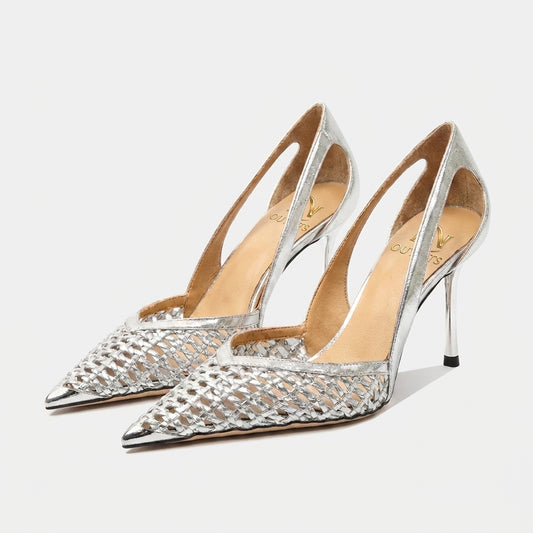 Luna Metallic Woven Pointed Toe Heels