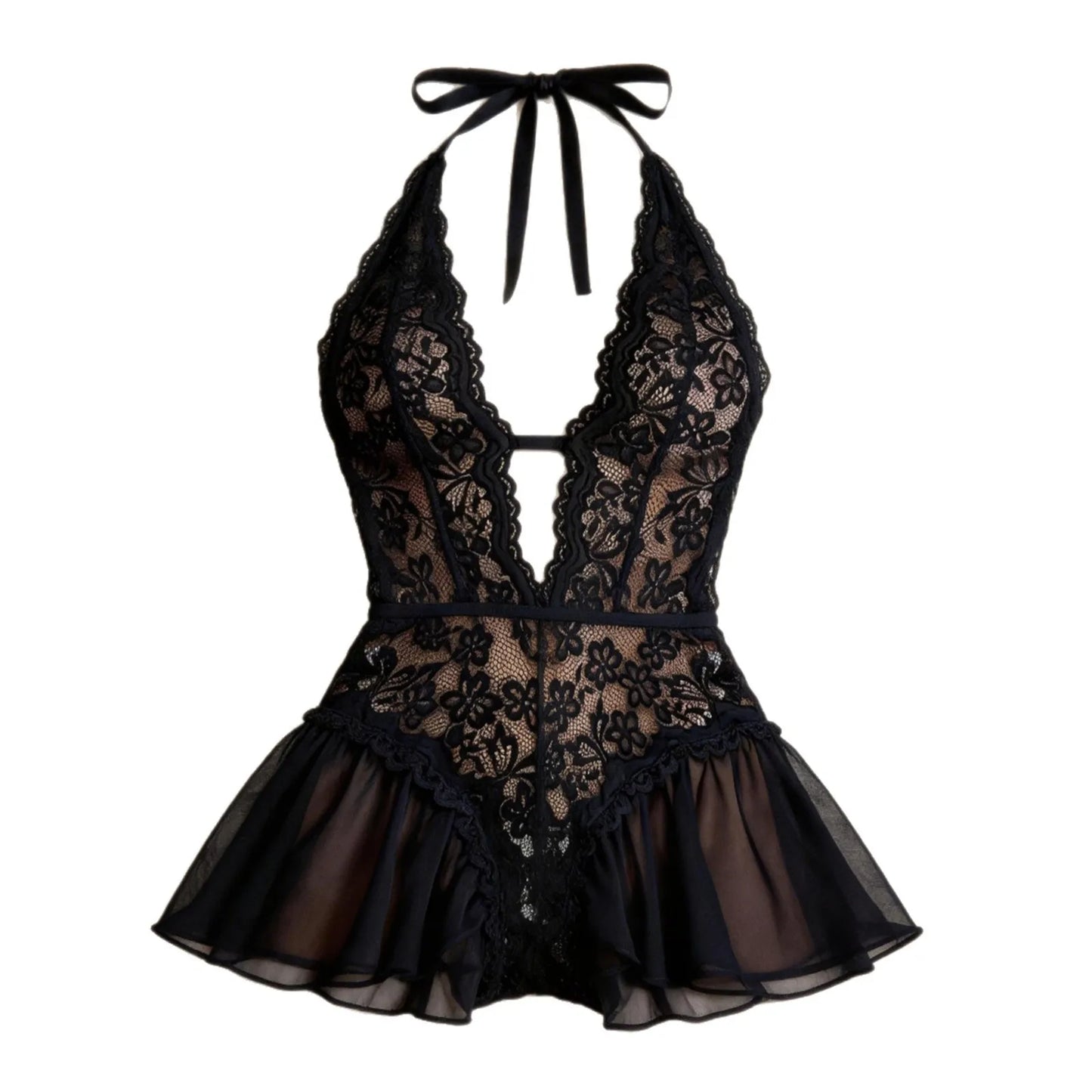 Floral Mesh Teddy Bodysuit Lingerie Set