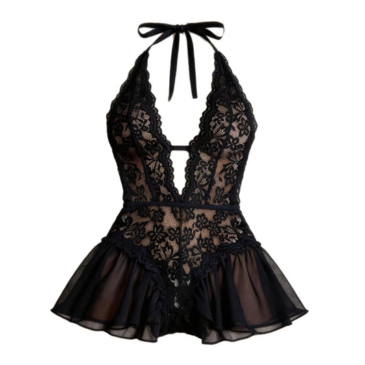 Floral Mesh Teddy Bodysuit Lingerie Set