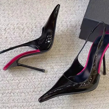 Iris Patent Pointed Toe Slingback Heels