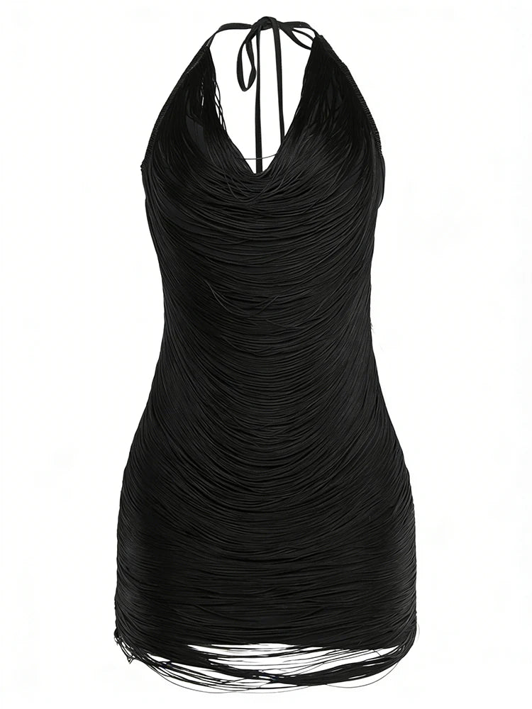 Halter Neck Cowl Backless TextuRed Mini Dress