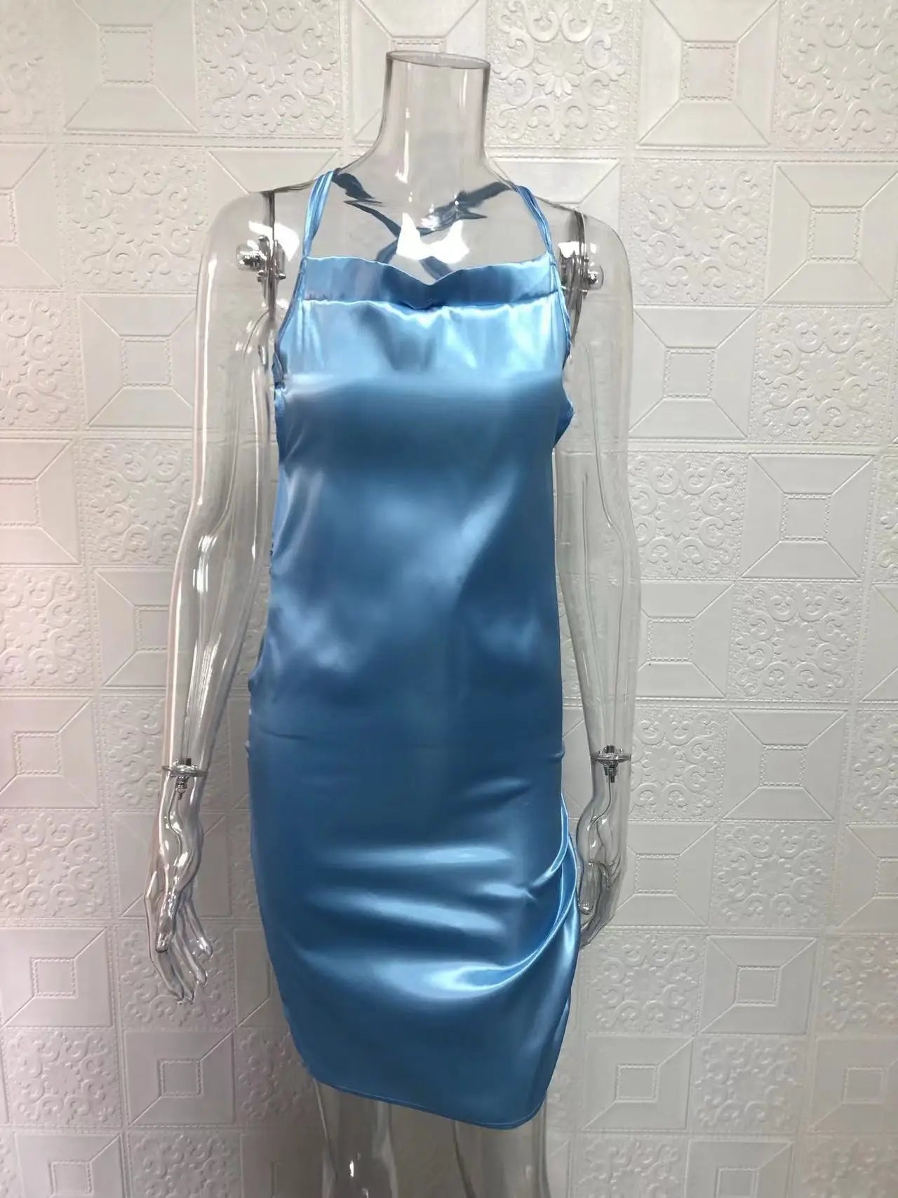 Satin Cowl Neck Ruched Side Slit Mini Dress