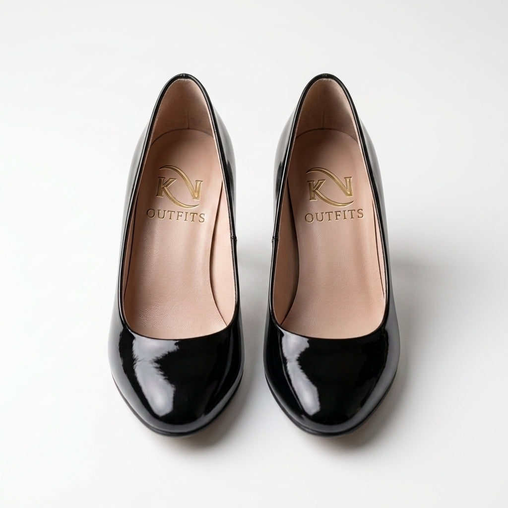 Vivian Patent Round Toe Pumps