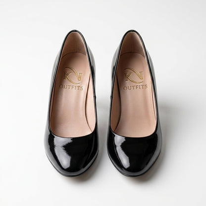 Vivian Patent Round Toe Pumps