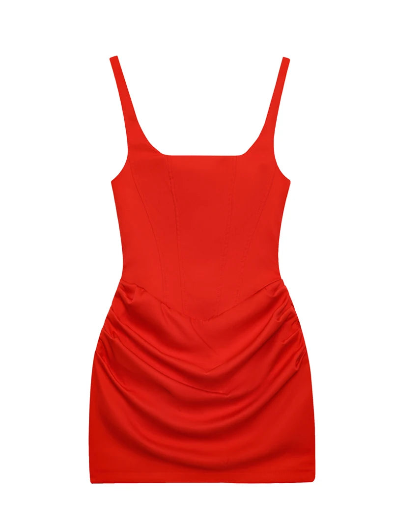Square Neck Corset Style Draped Mini Dress