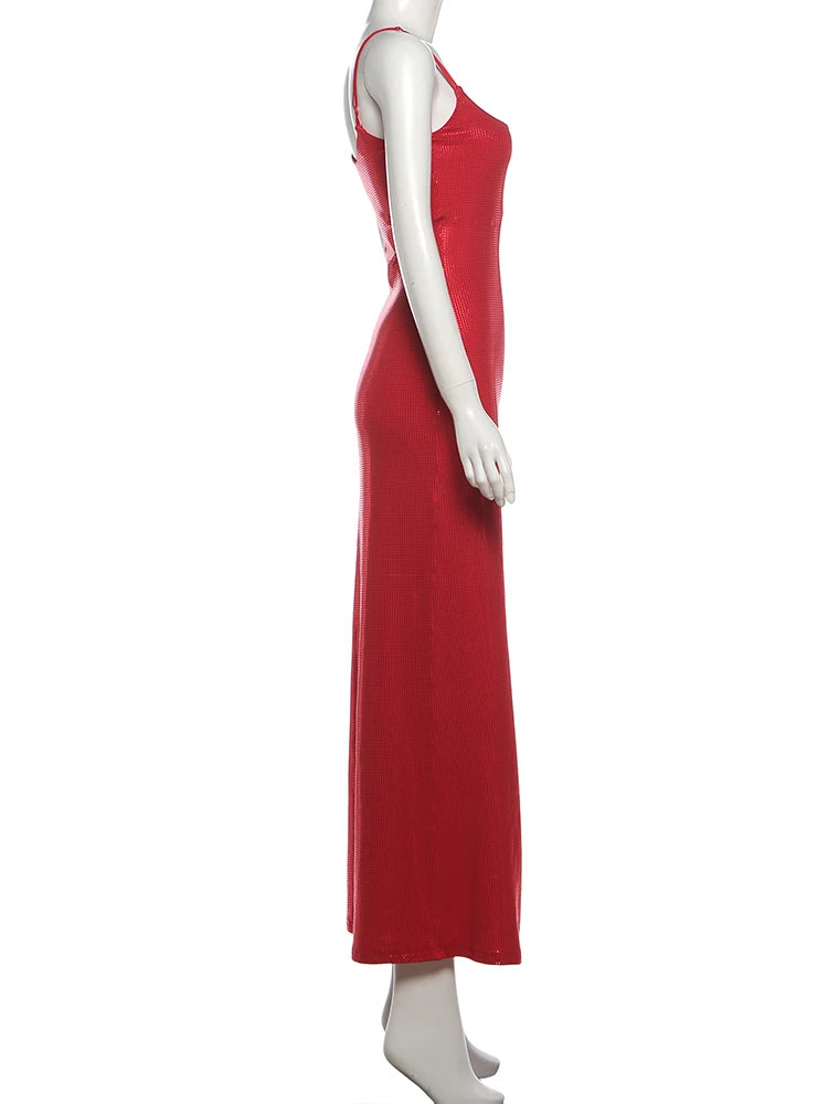 Spaghetti Strap Glitter Bodycon Midi Dress