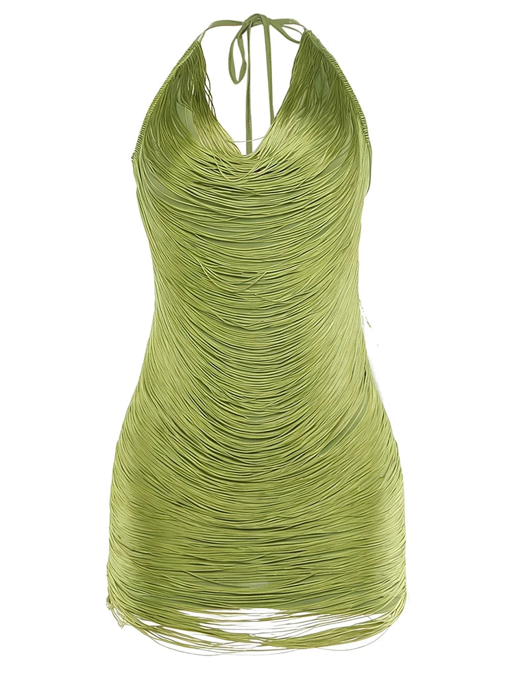 Halter Neck Cowl Backless TextuRed Mini Dress