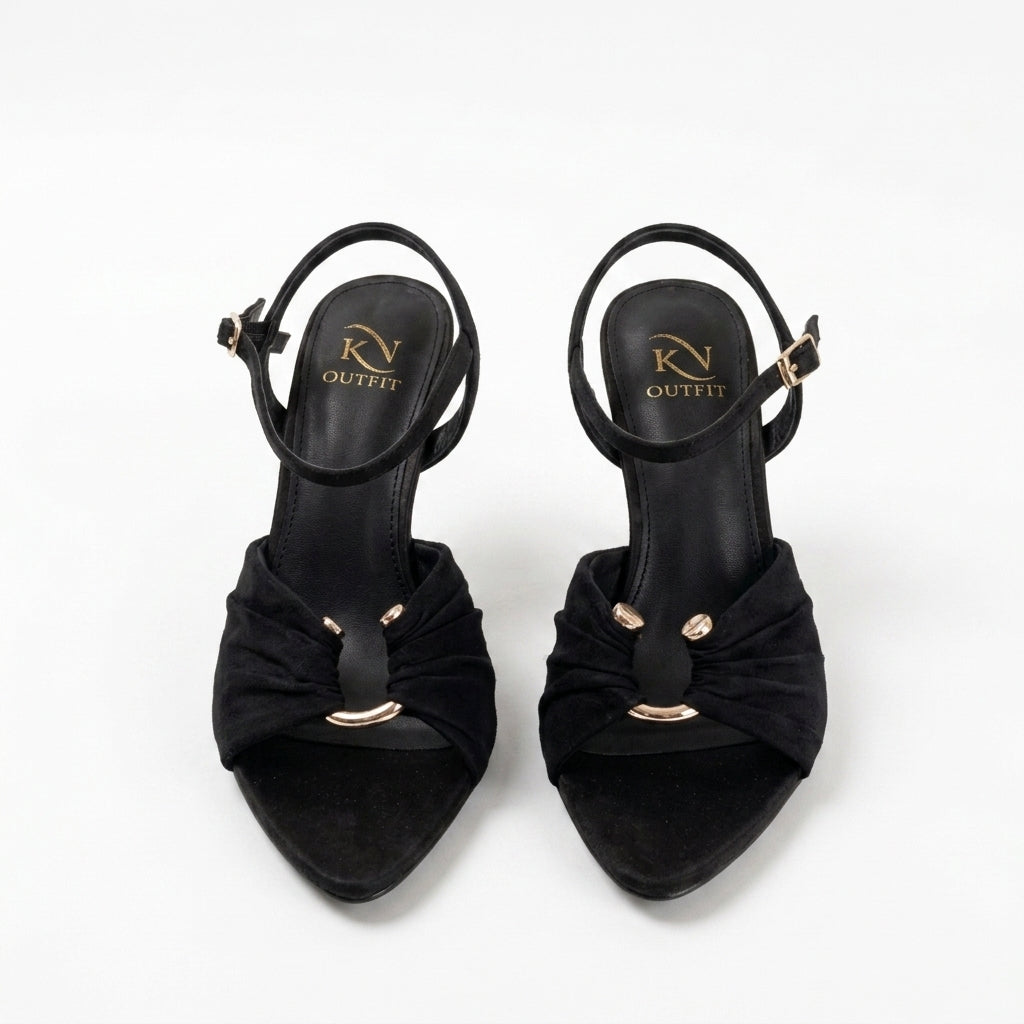 Selene Ruched Ring Detail Ankle Strap Heels