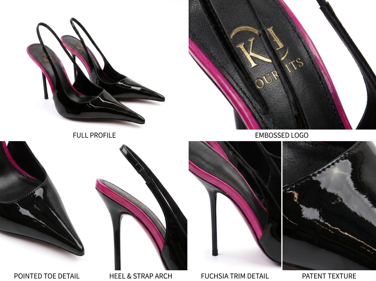 Iris Patent Pointed Toe Slingback Heels