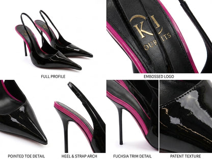Iris Patent Pointed Toe Slingback Heels