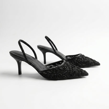 Flora Beaded Floral Mesh Slingback Heels