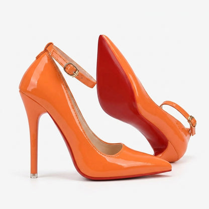 Vixen Patent Pointed Toe Ankle Strap Red Bottom Heels