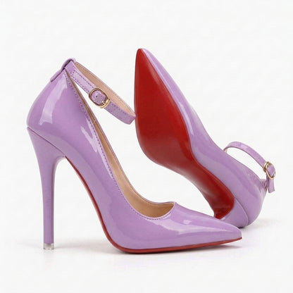 Vixen Patent Pointed Toe Ankle Strap Red Bottom Heels