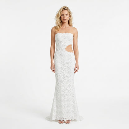 Strapless Lace Waist Cutout Mermaid Maxi Dress