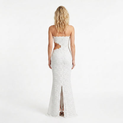 Strapless Lace Waist Cutout Mermaid Maxi Dress