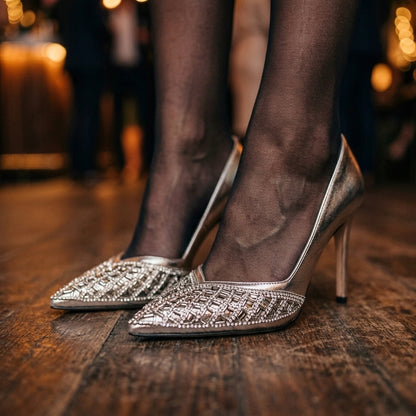 Luna Metallic Woven Pointed Toe Heels