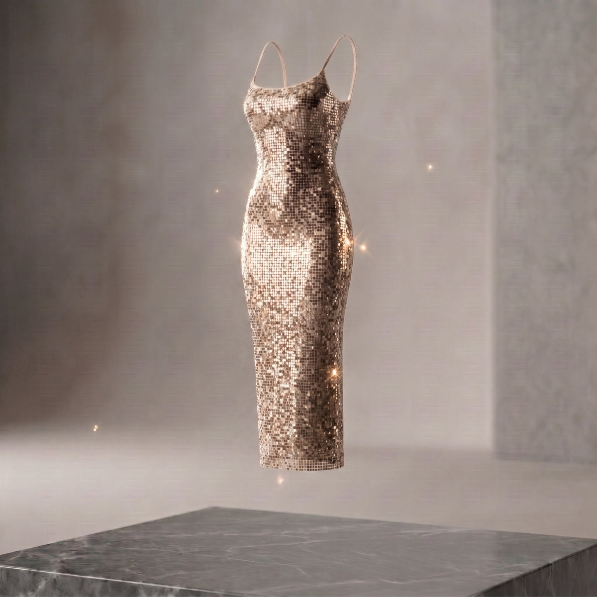 Spaghetti Strap Glitter Bodycon Midi Dress