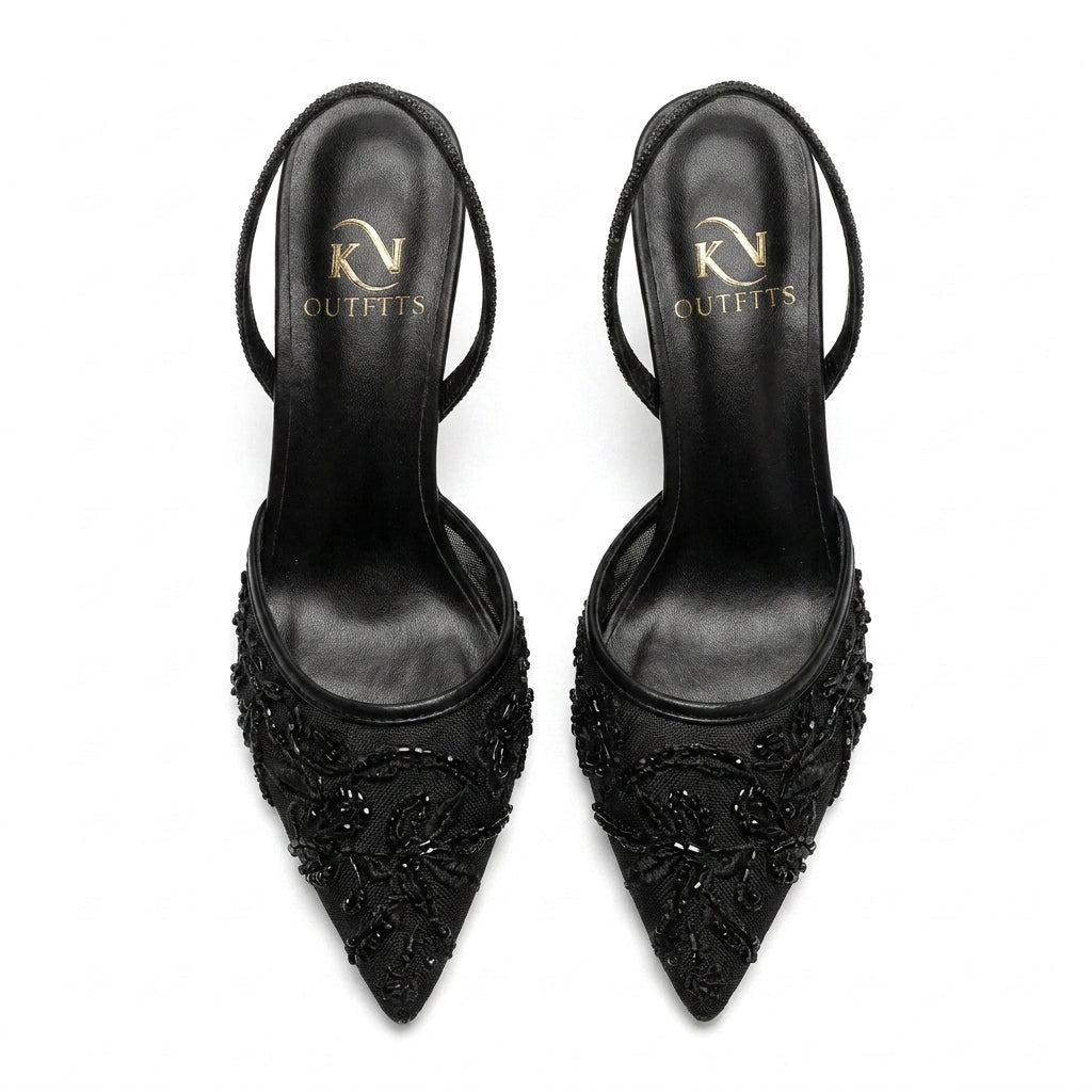 Estelle Embroidered Floral Mesh Slingback Heels