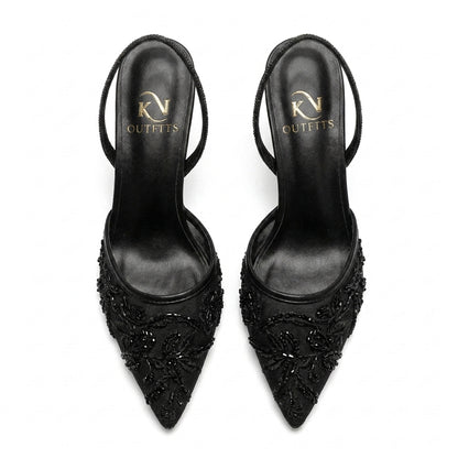 Estelle Embroidered Floral Mesh Slingback Heels