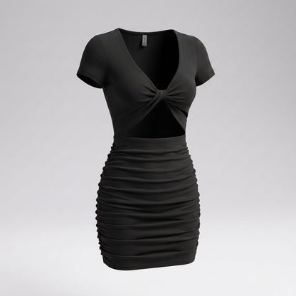 Short Sleeve Twist Front Cutout Ruched Mini Dress