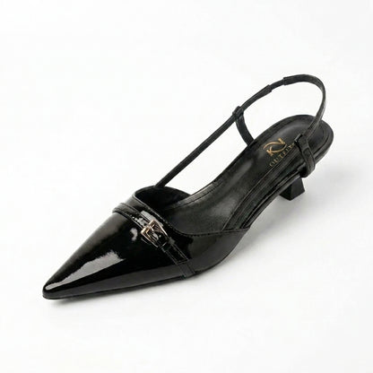 Sienna Patent Pointed Toe Buckle Slingback Kitten Heels