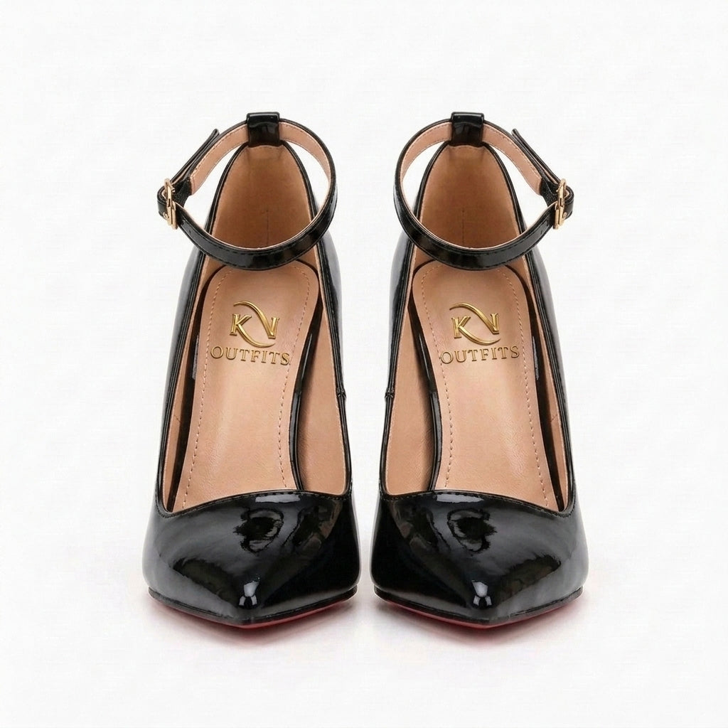 Vixen Patent Pointed Toe Ankle Strap Red Bottom Heels