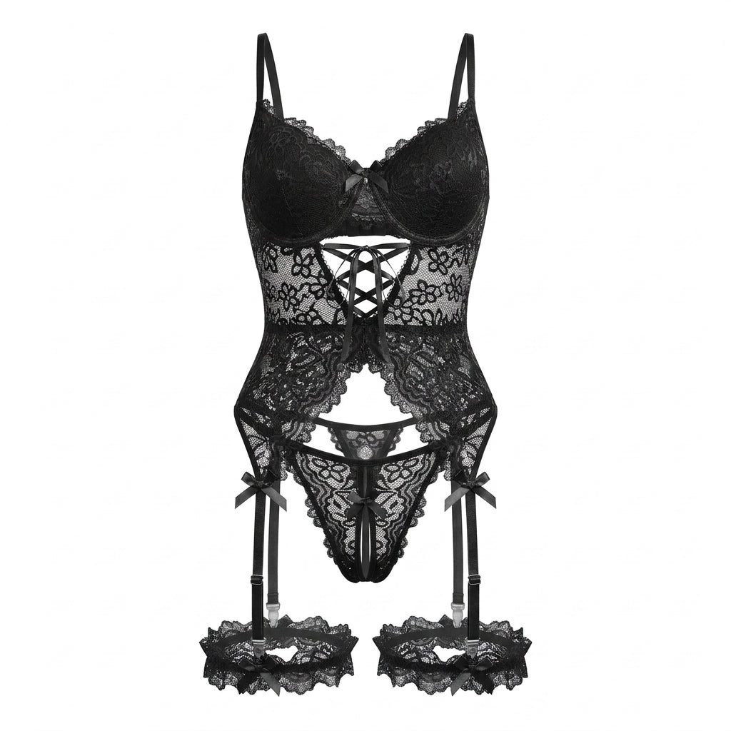 Lace Mesh Bra and Panty Lingerie Set