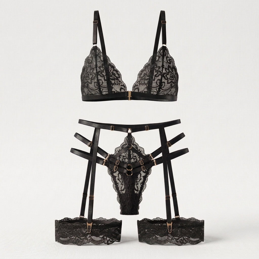 Lace Mesh Comfort Bra and Panty Matching Lingerie Set
