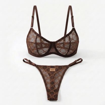 Embroidered Mesh Underwire Bra and Panty Set