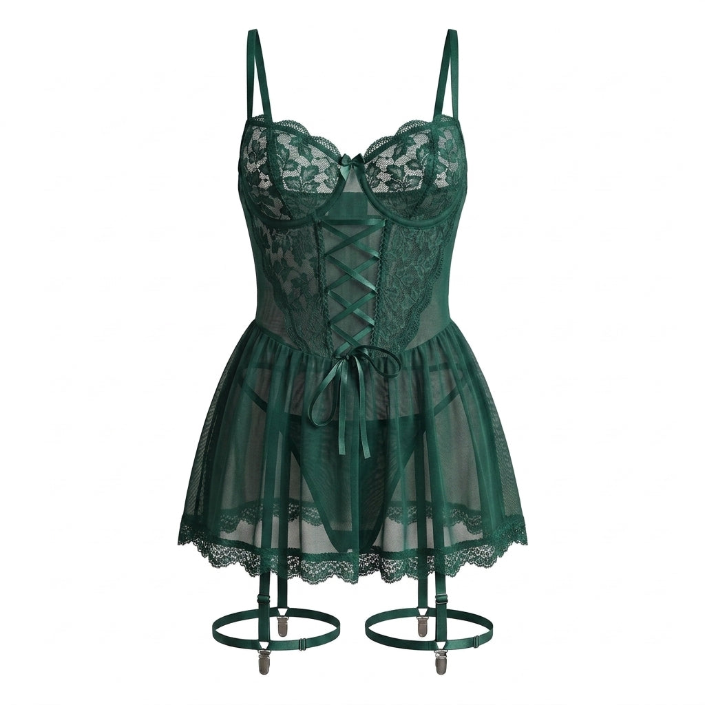 Lace Babydoll Two Piece Lingerie Set