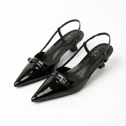 Sienna Patent Pointed Toe Buckle Slingback Kitten Heels