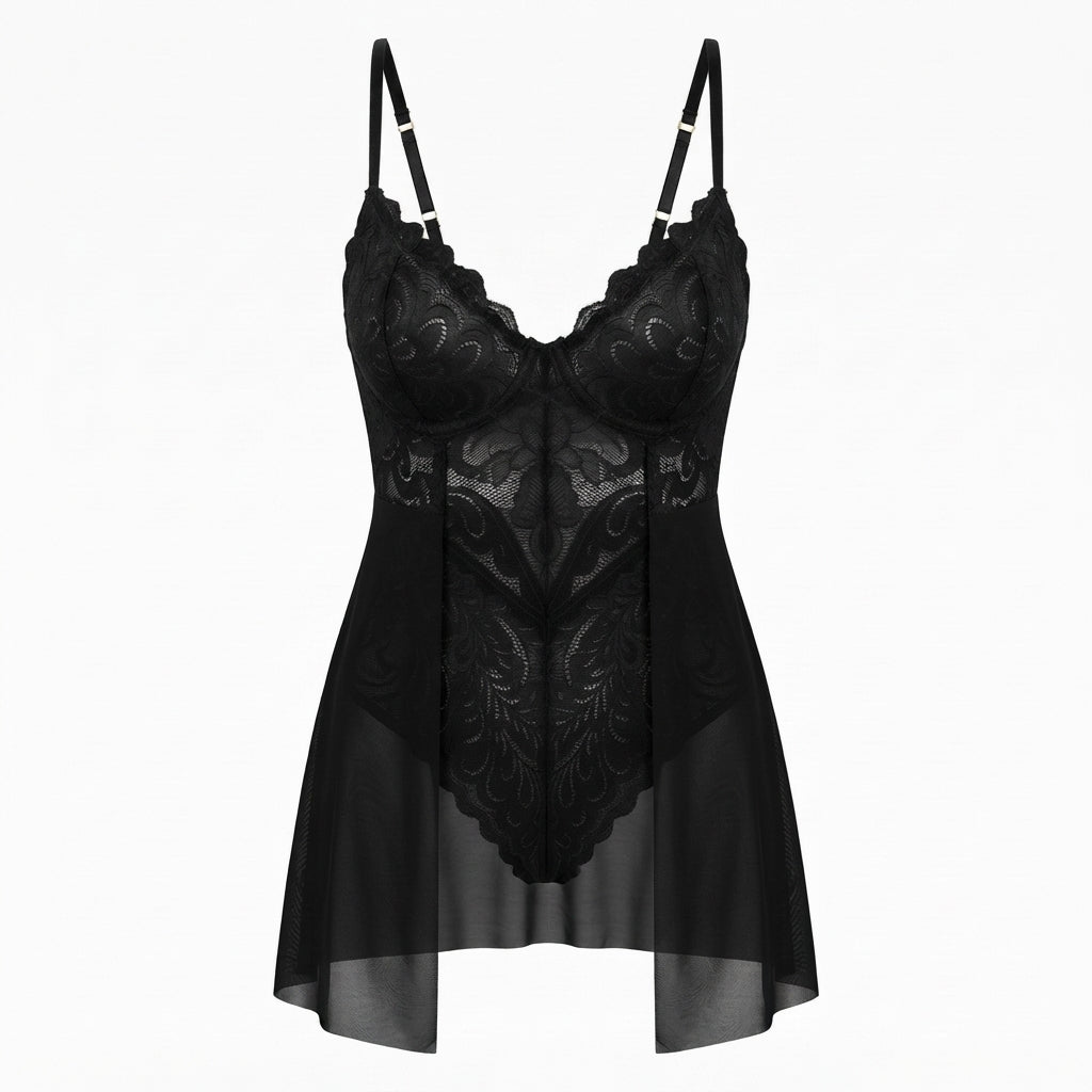 Peach Lace Mesh Teddy Bodysuit