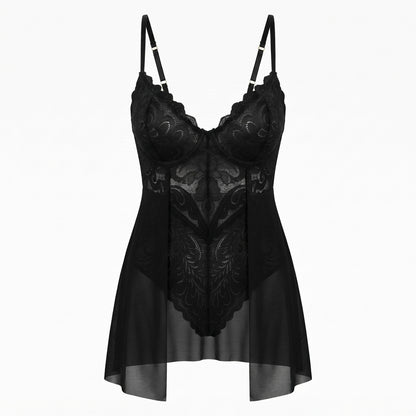 Peach Lace Mesh Teddy Bodysuit
