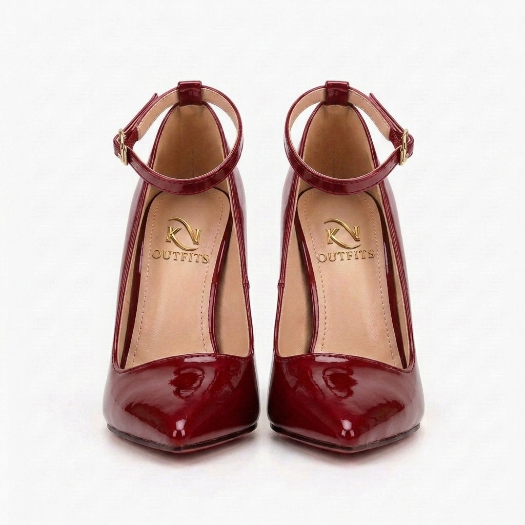 Vixen Patent Pointed Toe Ankle Strap Red Bottom Heels