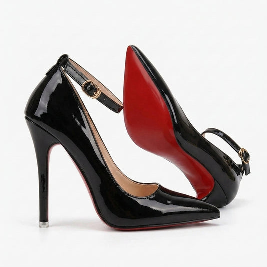 Vixen Patent Pointed Toe Ankle Strap Red Bottom Heels