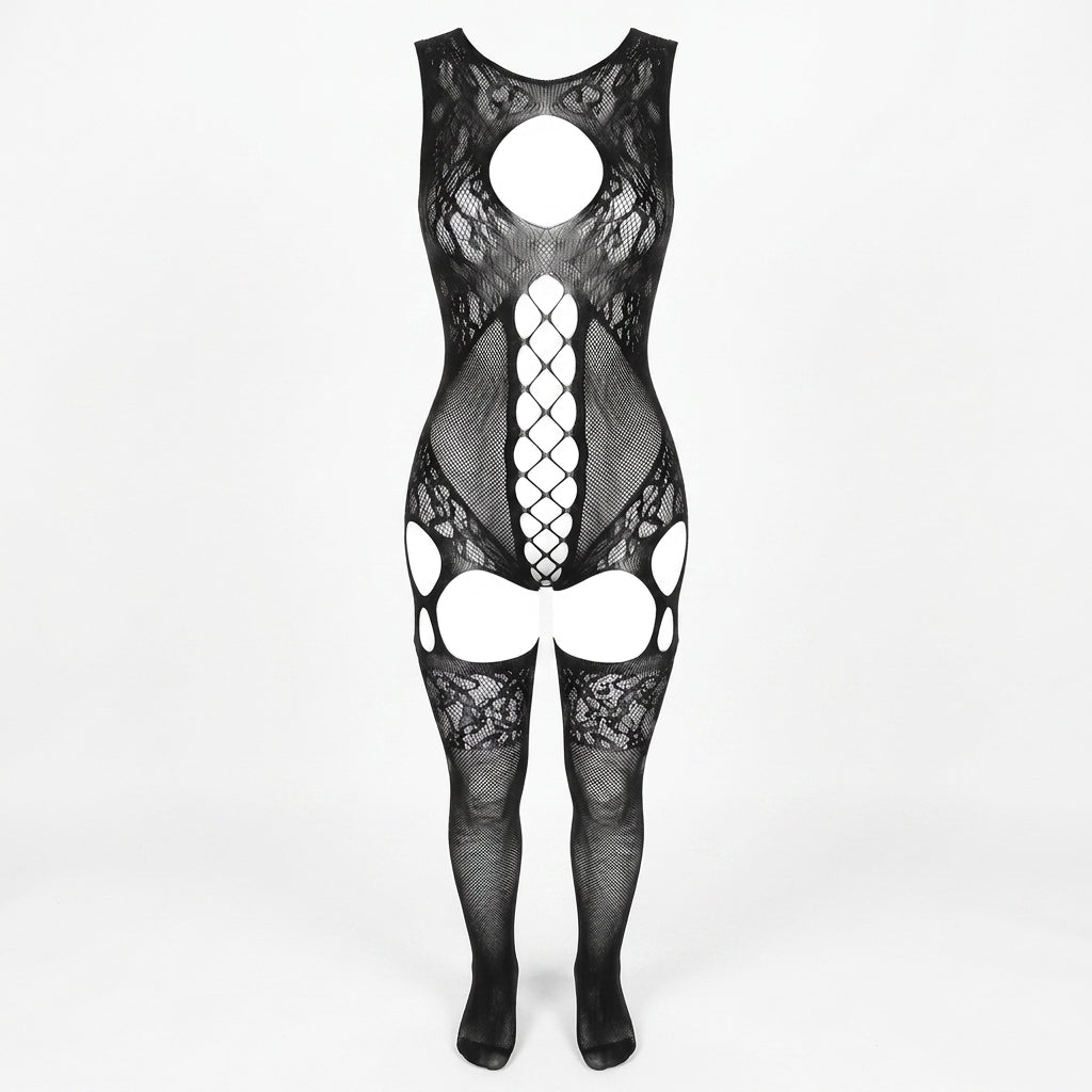 Sheer Fishnet Babydoll Bodysuit Set