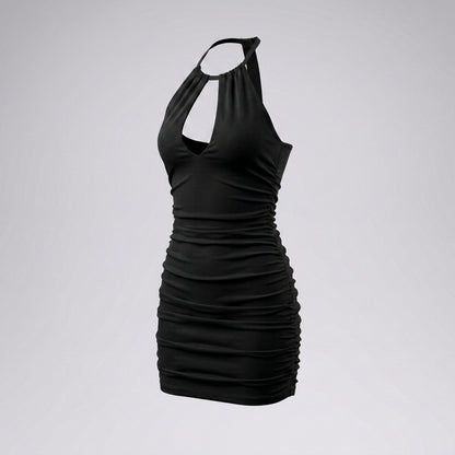 Halter Neck Front Cutout Ruched Bodycon Mini Dress