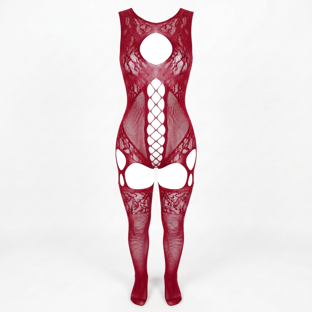 Sheer Fishnet Babydoll Bodysuit Set
